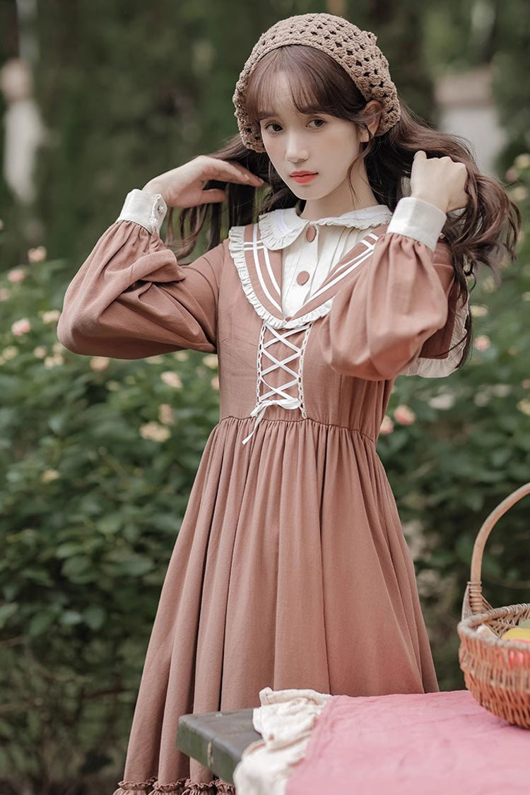 Brown Layered Dress with Ruffles - Sweet Lolita