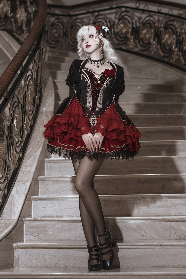 Black Red Blood Clan Feast Ruffle Embroidery Lace Gothic JSK Set