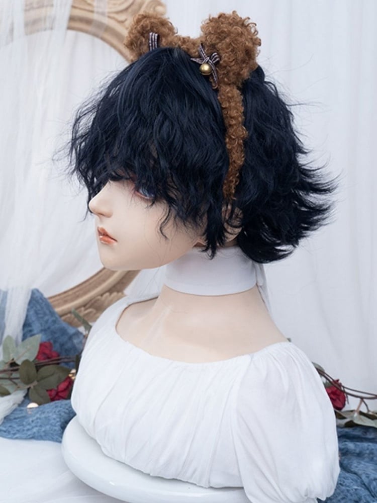 Dark Blue Short Wavy Wig