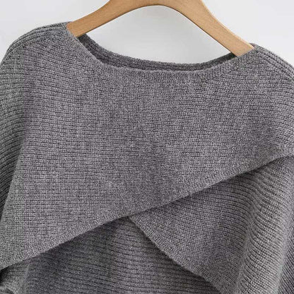 Grey Cross Knit Sweater Ruffled Split Slip Dress