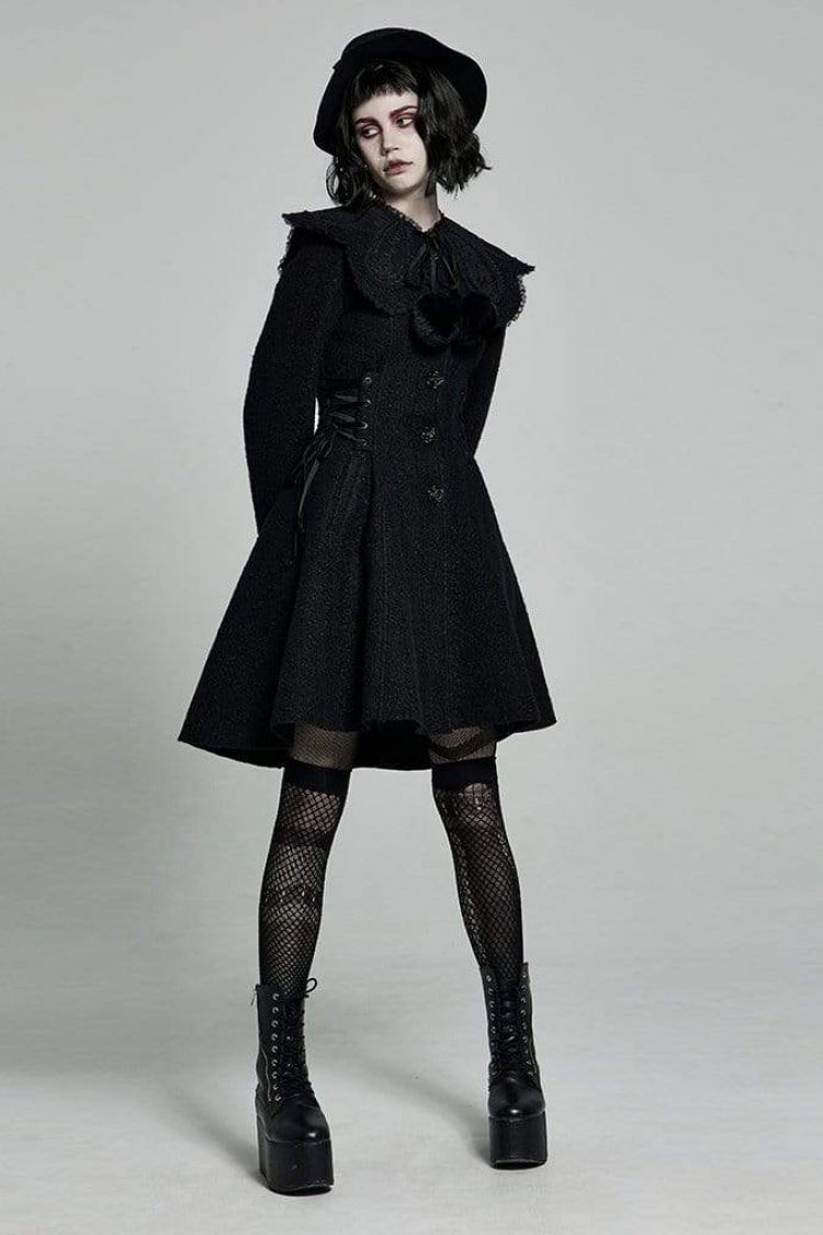 Gothic Fur Collar Fur Ball Long Sleeve Rose Button Coat with Removable Collar