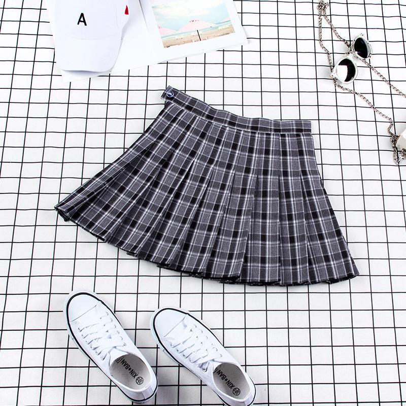 Plaid Uniform A-line High Waist Pleated Skirt