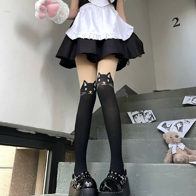 Cute Cartoon Kitty Print Lolita Stockings Tights