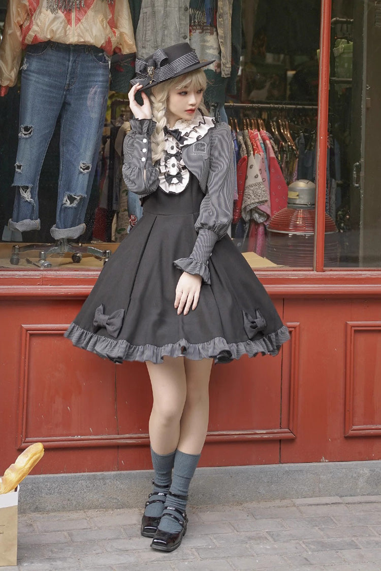 Black Sweet Elegant Lolita Long Sleeve Bowknot Stitching Two-Piece Dress