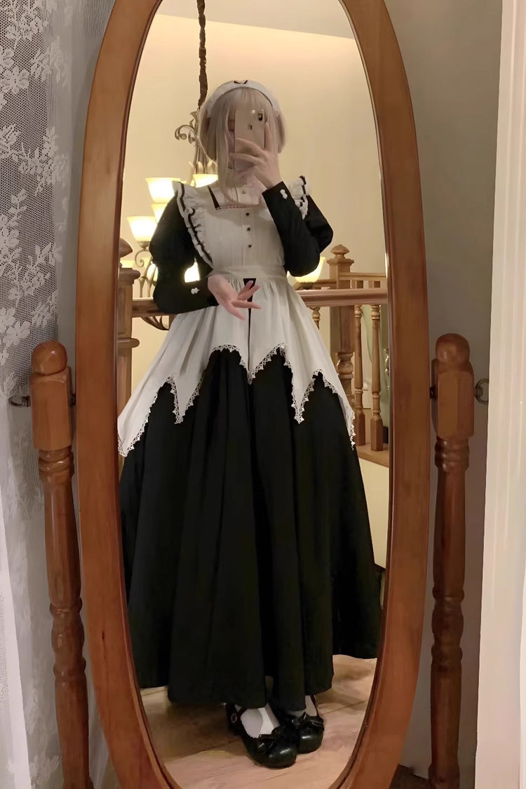 Monochrome Nun-Inspired Maid Gown with Voluminous Sleeves - Gothic Elegance