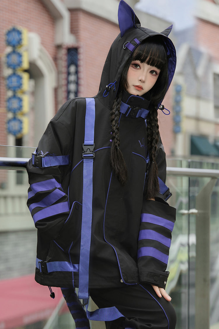 Long-Sleeve Cat Ears Hooded Jirai Kei Handsome Coat