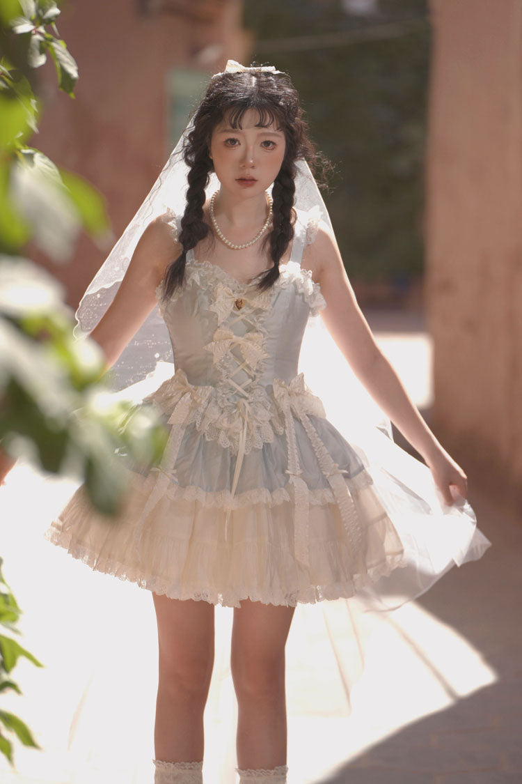 Sweetheart Splolita Ruffle Bow Corset Sweet Lolita Skirt Set