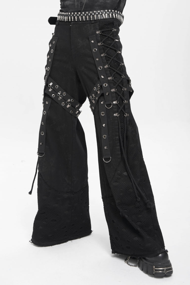 Noir Punk Baggy Pants with Mesh and Rips