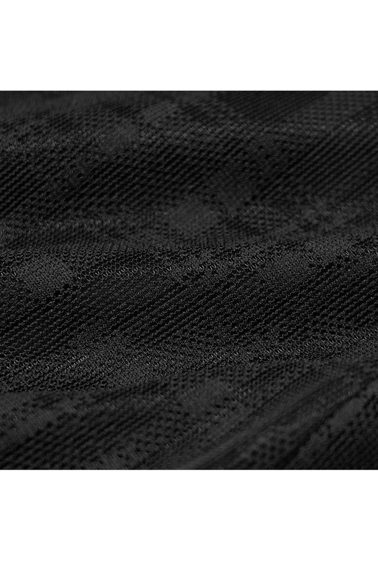 Punk Skirt for Women in Black with Metal Eyelets, Lace-Up & Slit Mesh Hem