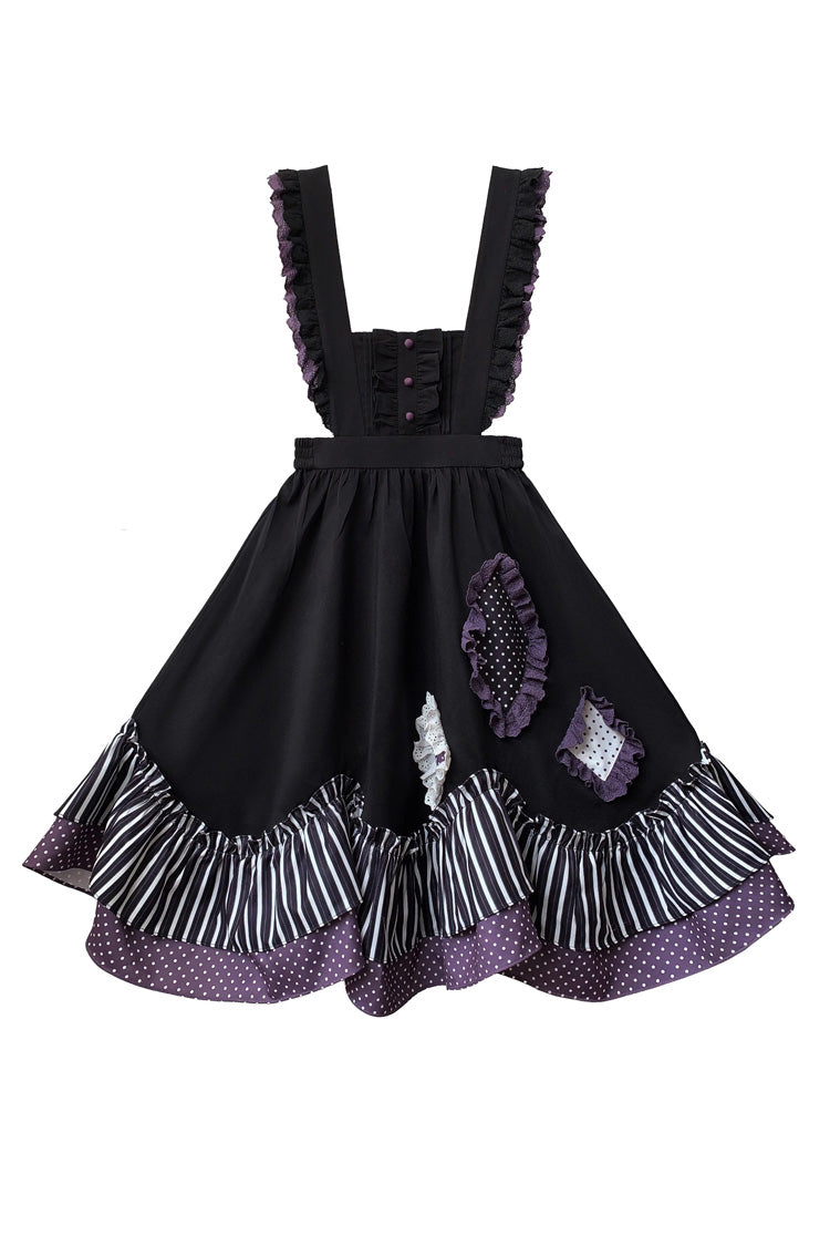 Noir Striped Double Layer Ruffle Bow Irregular JSK - Witch Academy