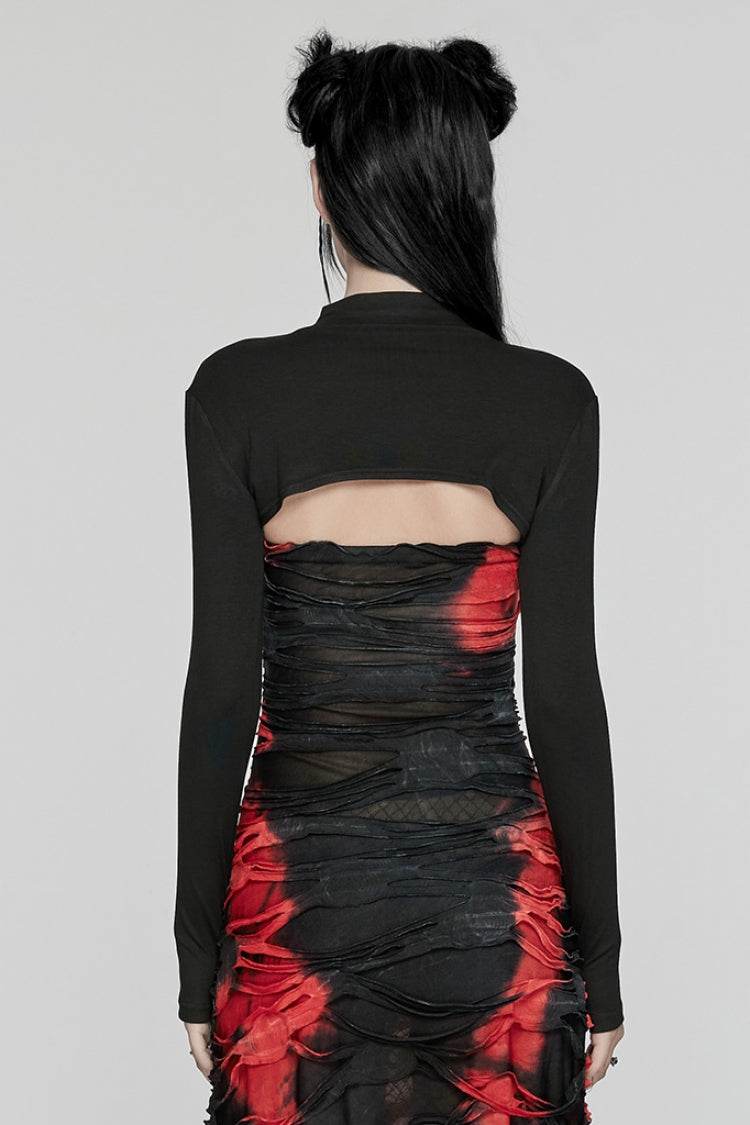 Jet Black Long Sleeve Punk Cape for Women - Dramatic Silhouette