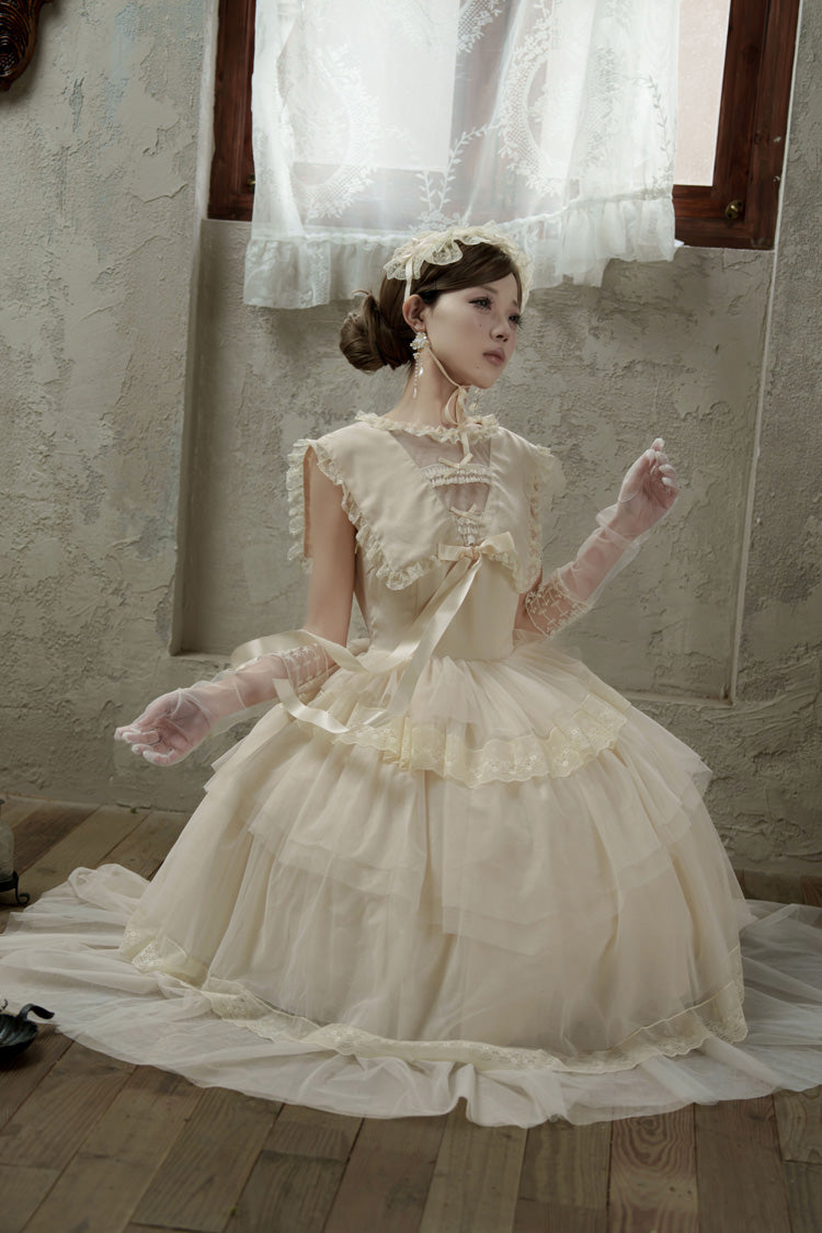 Triple-Layered Ruffled Bow Lace Sweet Elegant Lolita Dress - Dream by the Pillow