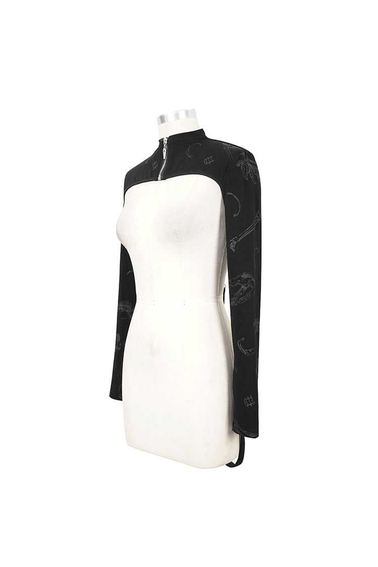 Gothic Cape for Women with Bone Print & Strappy Zipper Detail
