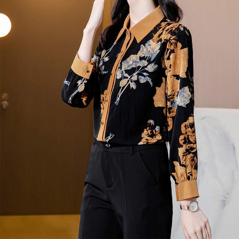 Vintage Lapel Leaves Print Shirt