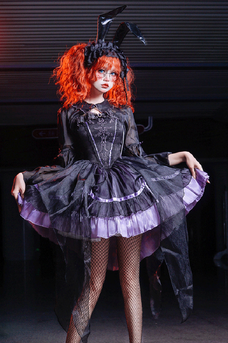 Black Purple Devil Girl Print Ruffled Embroidery Gothic Lolita JSK