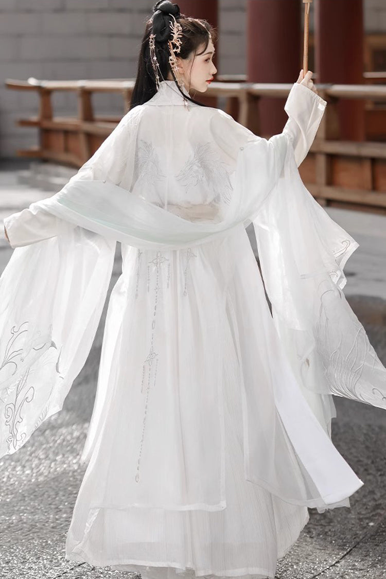 Ivory High-Waisted Jacquard Embroidered Hanfu Full Ensemble