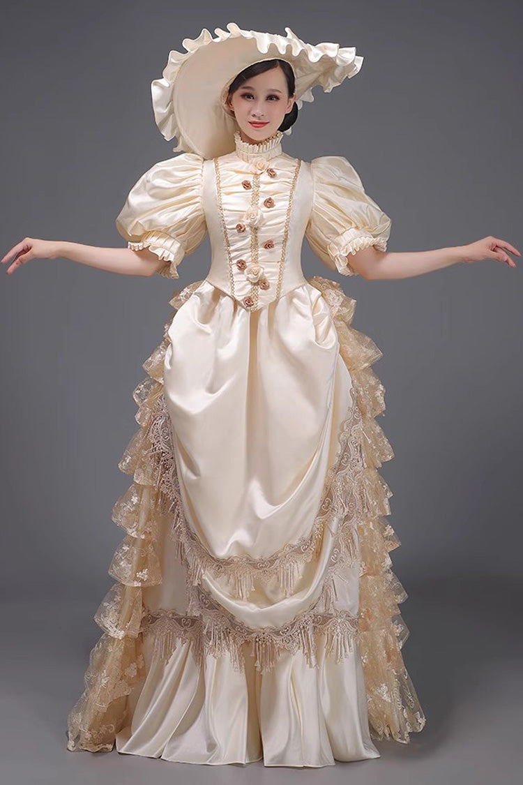 Ruffled Victorian Dress with Layered Textile - European