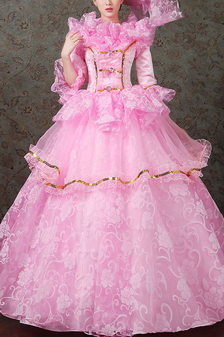 Victorian Floral Embroidered Dress with Diamond Buttons - Altfashion Shop