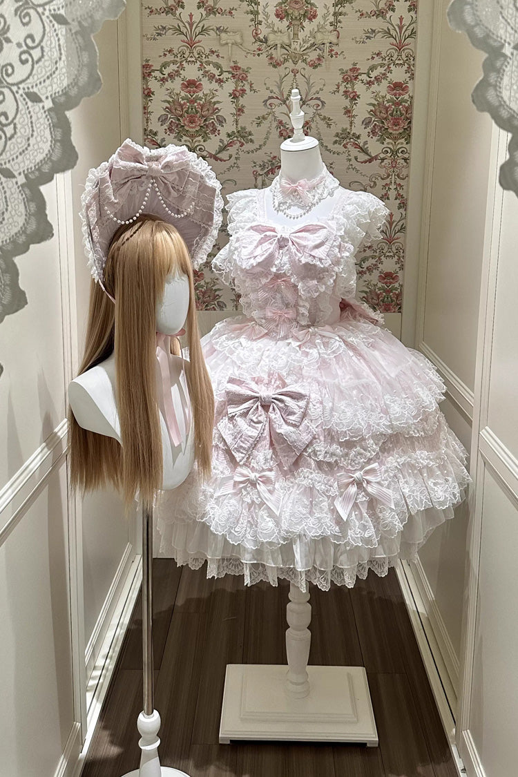 Ruffled Hanayome Bow Lace Sweet Princess Lolita Jsk Dress - Sakura Dream Romance