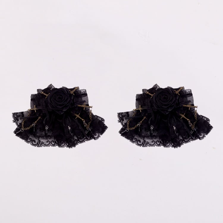 Black  Swords Bowknots Rosette Lace Hairclips