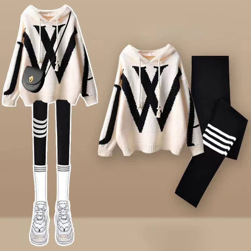 Soft Colorblock Hooded Sweater Casual Pants