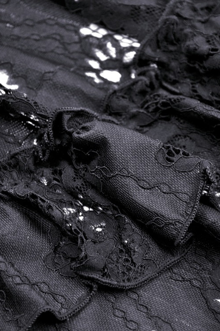 Gothic Dovetail Dress with Off-Shoulder Puff Sleeves & Lace