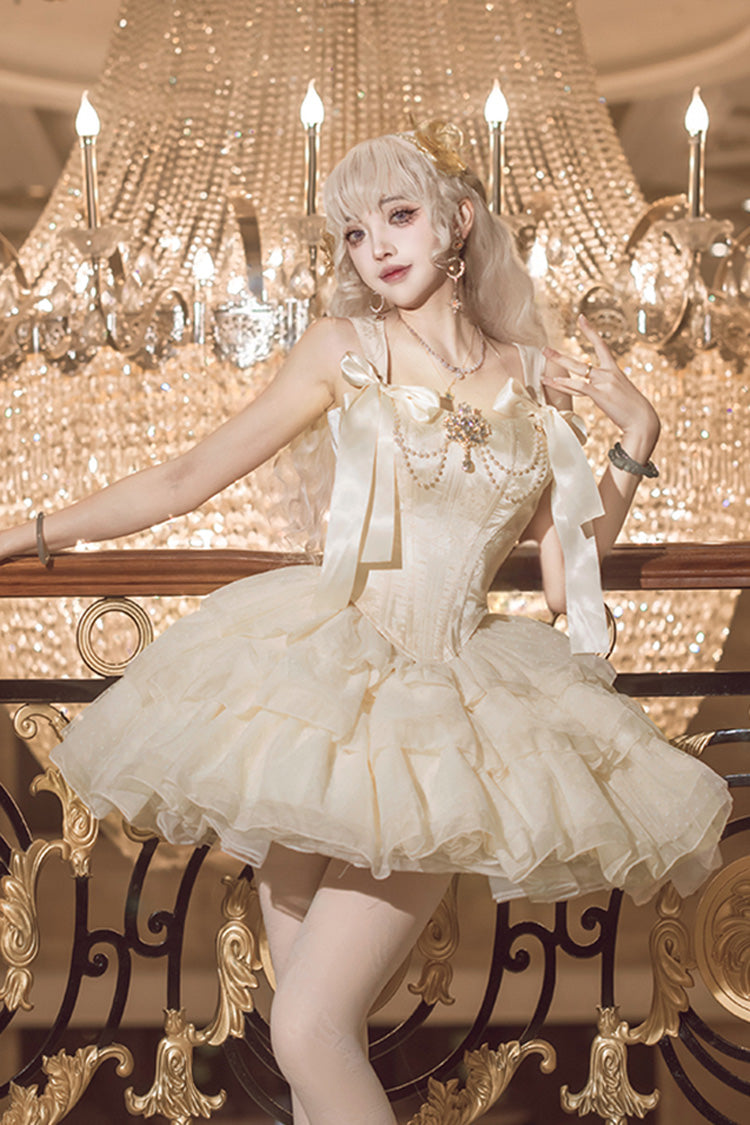 Champagne Cream Polka Dot Sleeveless Dress