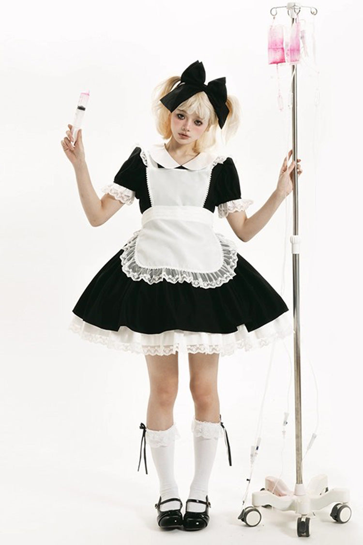 Gothic Maid Lapel Collar Ruffled Lace Plus Size Lolita Dress - 2 Colors and 2 Versions