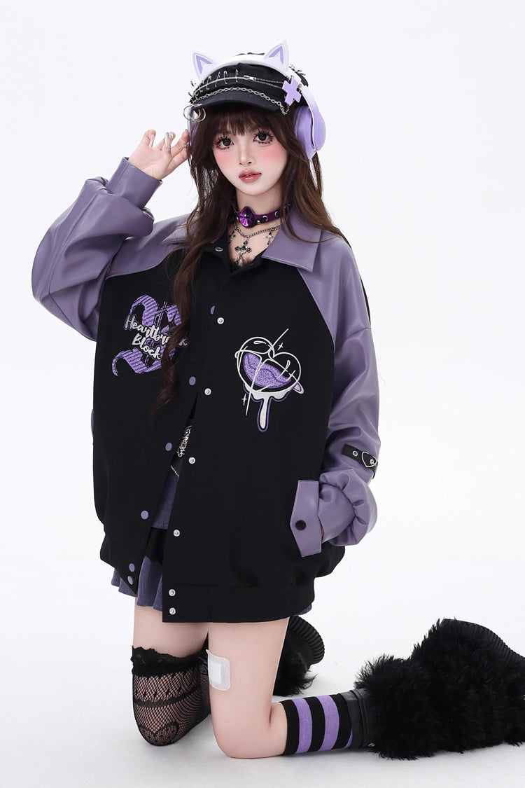 Long Sleeve Embroidered Stitching Gothic Jirai Kei Coat
