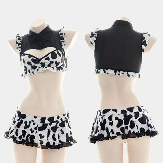 Sweet Maid Cow Print Cutout Lingerie Suit