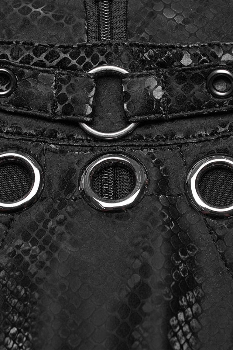 Snake Print Metal Ring Hollow Steampunk Vest - Black Victorian Punk