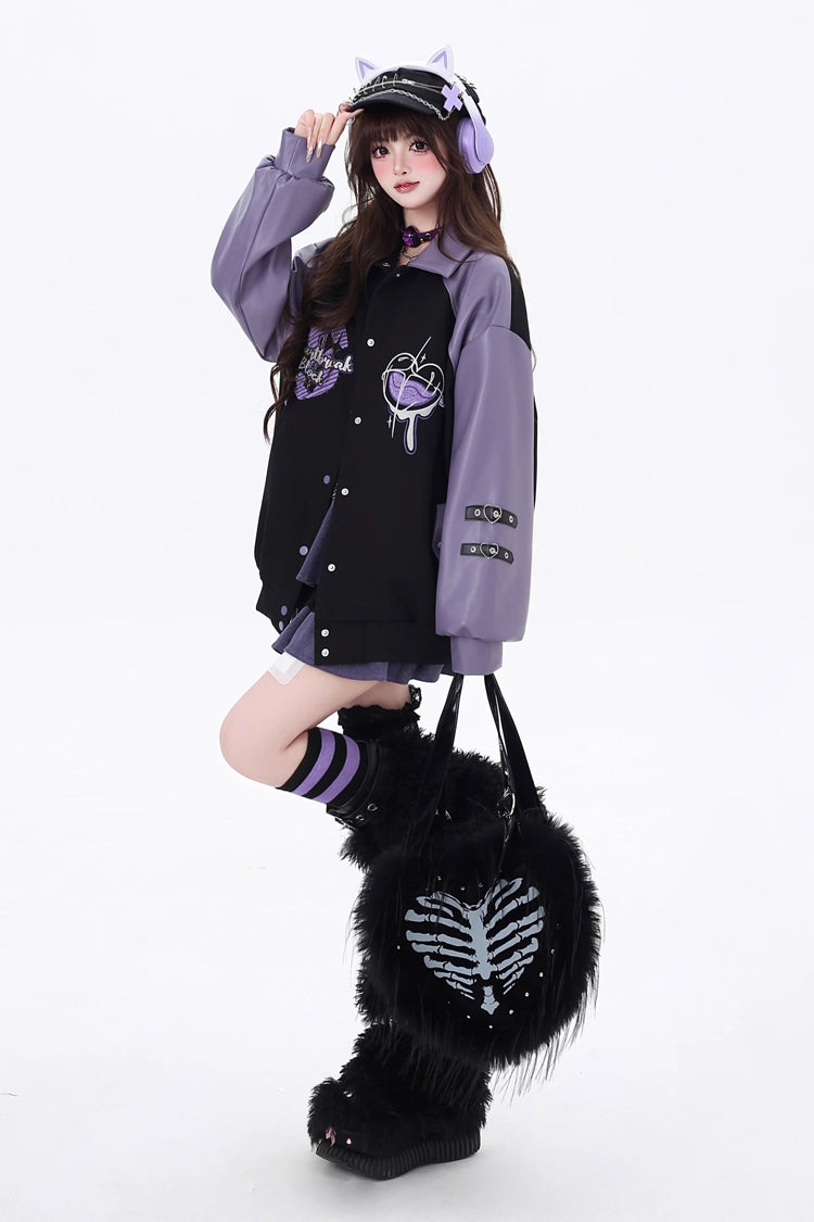 Long Sleeve Embroidered Stitching Gothic Jirai Kei Coat
