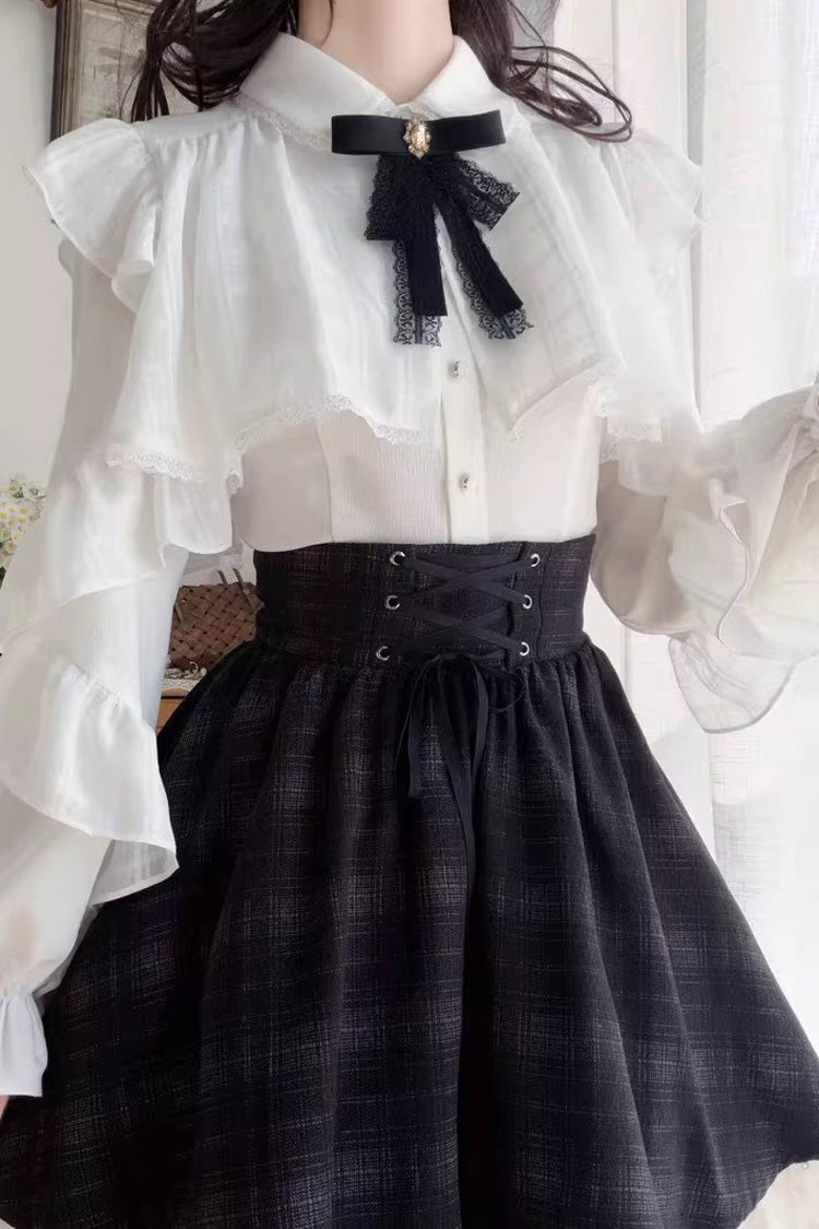 Monochrome Plaid Lace-Up Sweet Jirai Kei Skirt Set