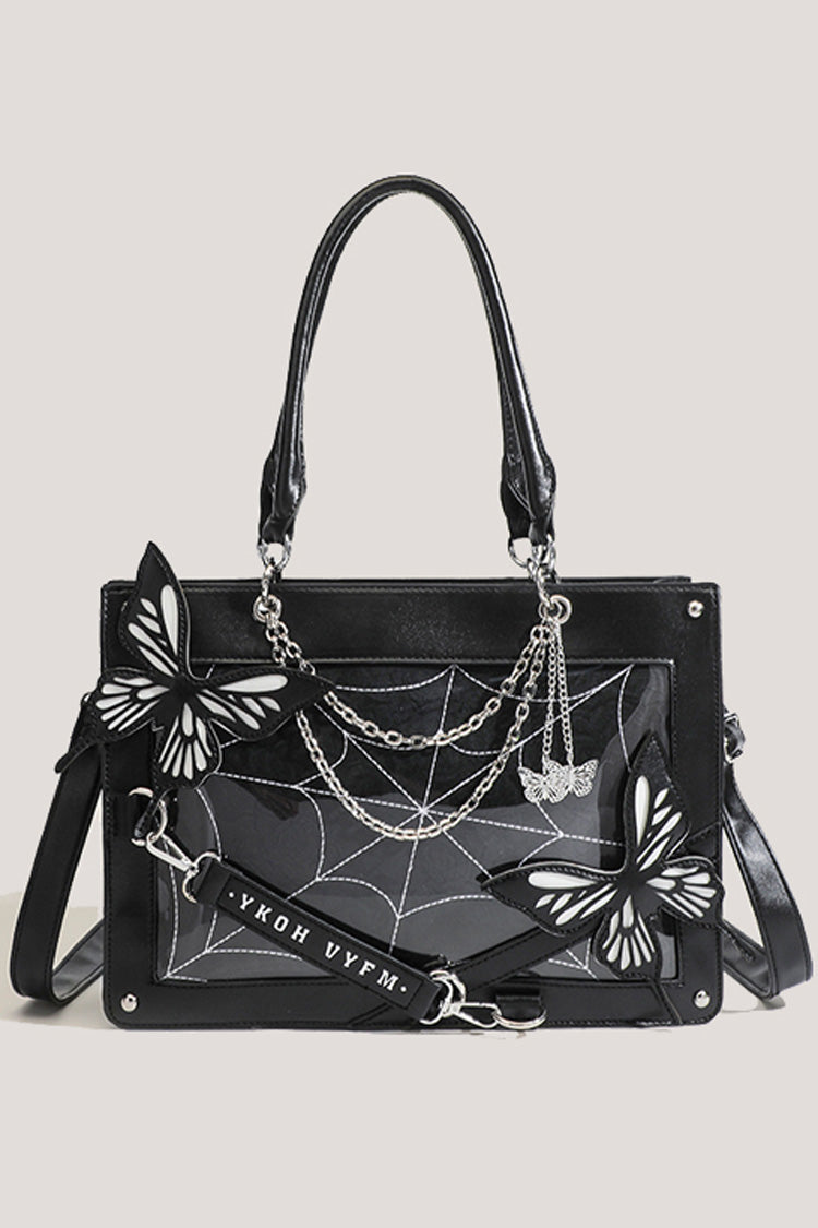 Ebony Arachnid Web Butterfly Large Tote Itabag for Lolita Enthusiasts - Noir