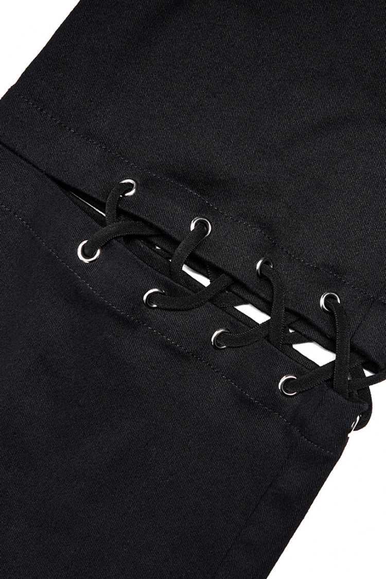 Detachable Belt Flared Leggings with Lace & Cutout Design for Steampunk Look