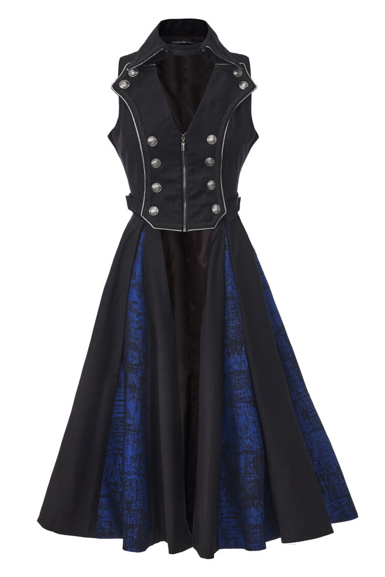 Noir Lapel Collar Sleeveless Open-Front Zippered Vintage Prince Long Coat - The Mystery of Silence