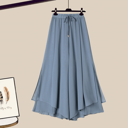 Sqaure Collar Puff T-Shirt Split Pantskirt