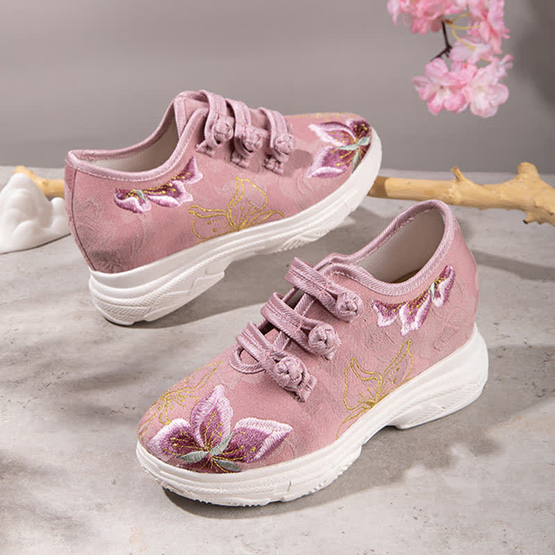 Pink Blossom Embroidery Buckle Platform High Heels Shoes