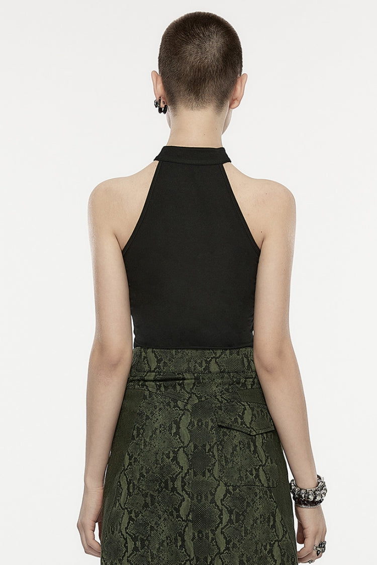 Asymmetric Punk Vest with Metal Buckle and Stand Collar