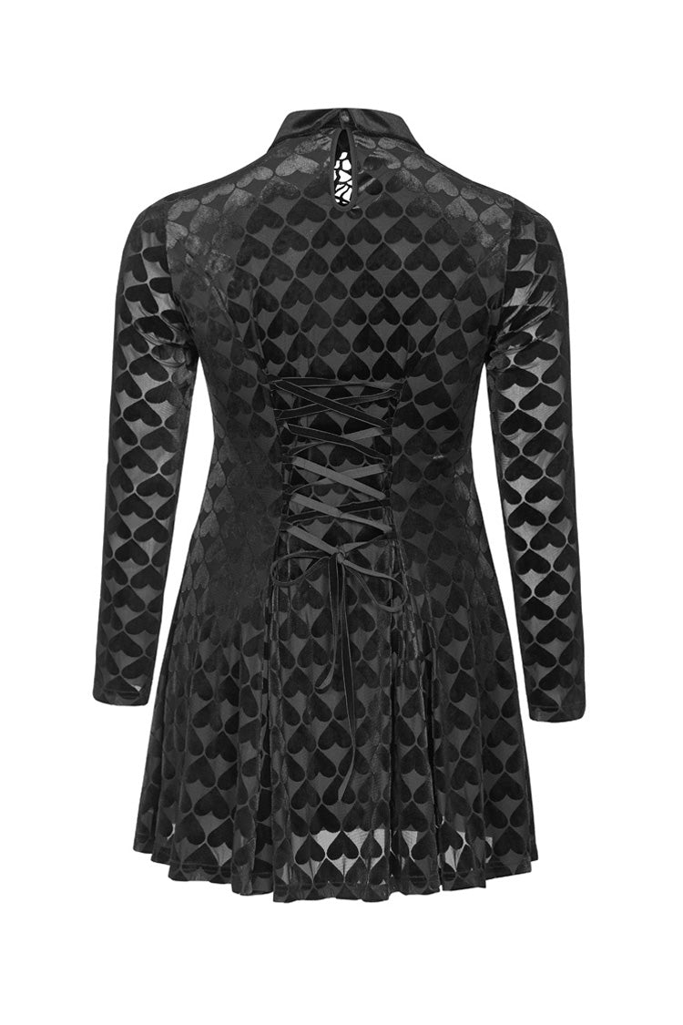 Plus Size Gothic Dress for Women in Black with Hollow-Out Decals, Long Sleeves & Velvet Print