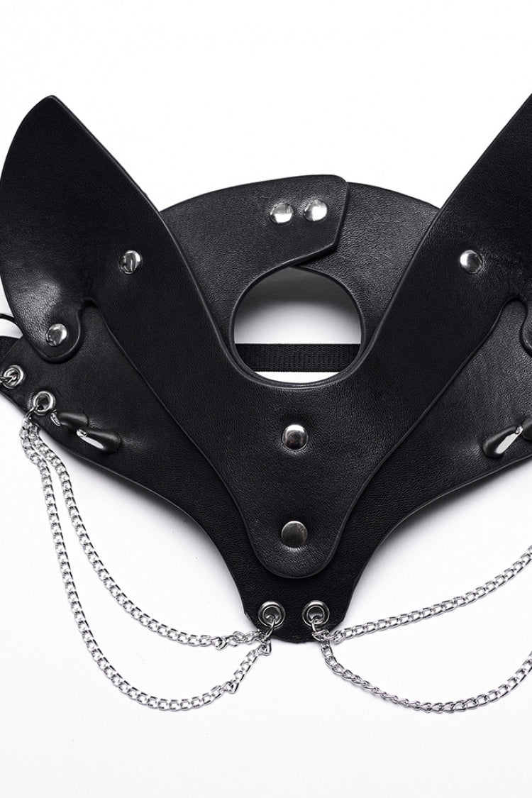 Dark Chain Faux Leather Steampunk Mask with Fox Motif for Women