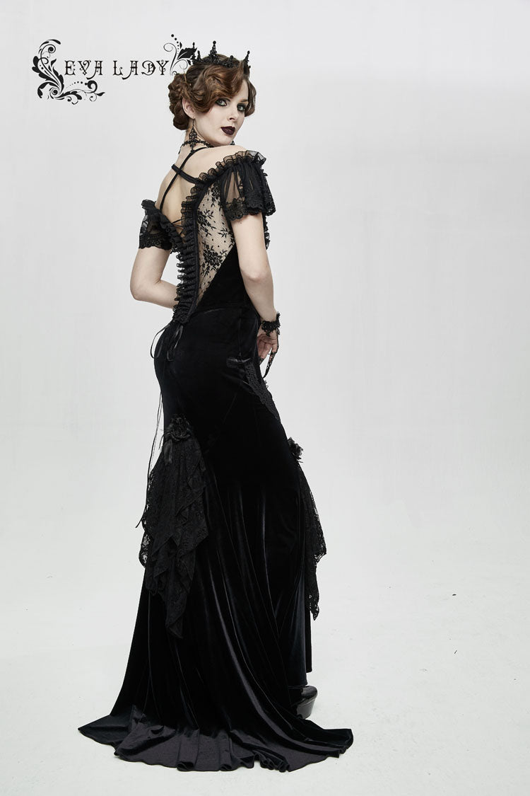 Gothic Sheer Floral Lace Ruffled Fitted Corset with Detachable Hem