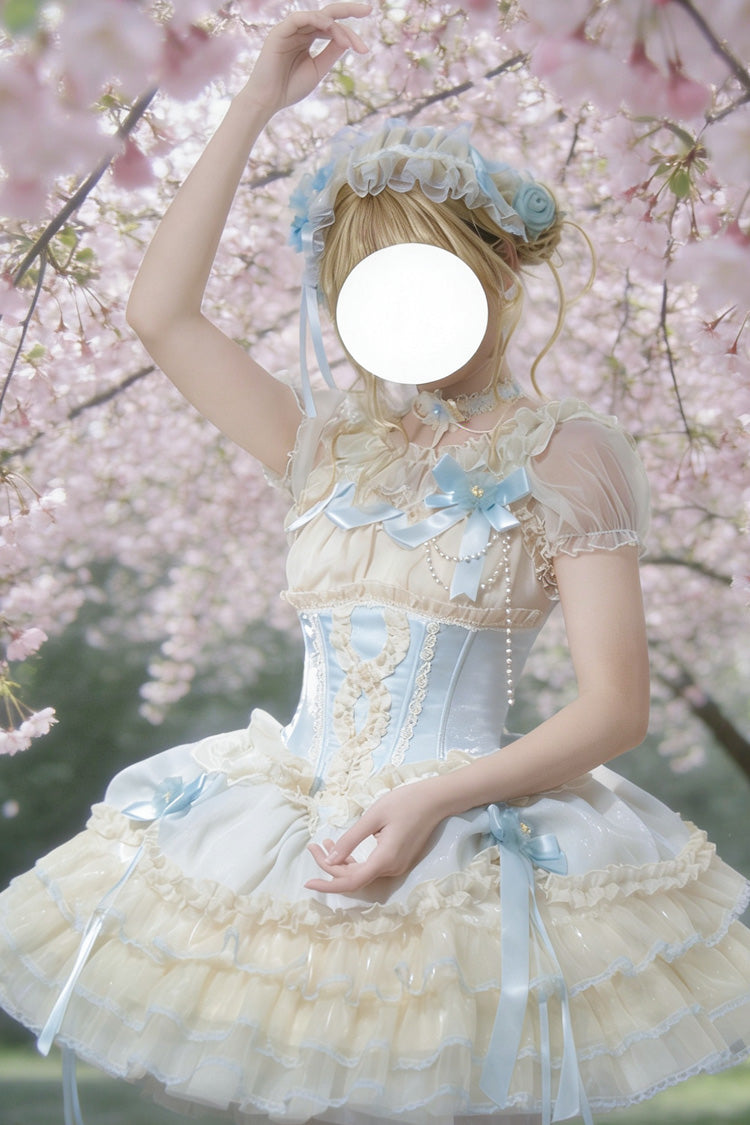 [Flowing Light Gift Box] Square Collar Sleeveless Multi-Layered Ruffled Bow Elegant Ballet Sweet Lolita Jsk Dress 6 Colors