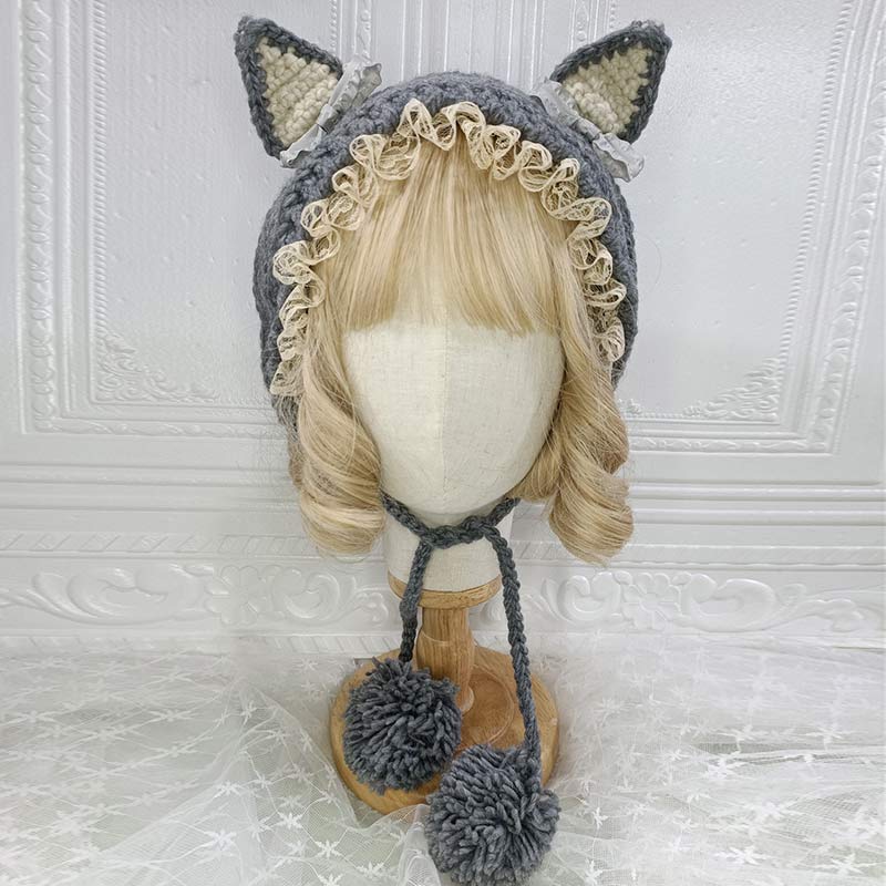 Cute Cat Ears Lace Lolita Hat Warm