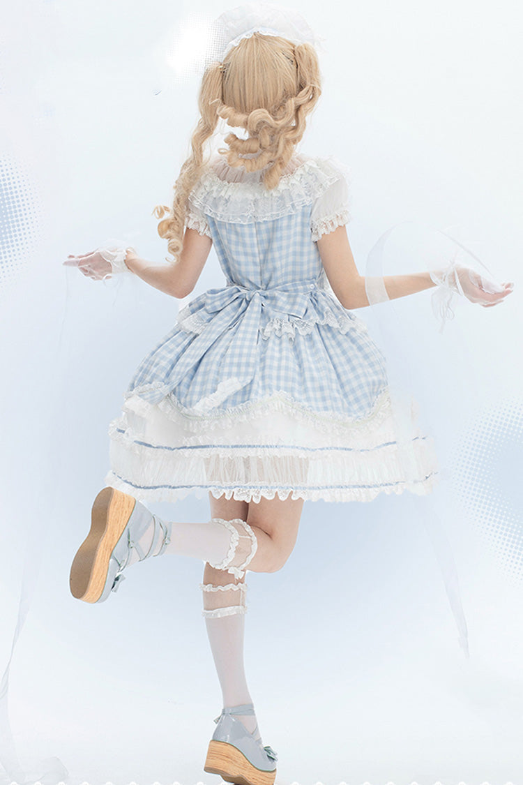 Tea Break Sweetheart Short Sleeve Plaid Print Ruffle Sweet Lolita Gown