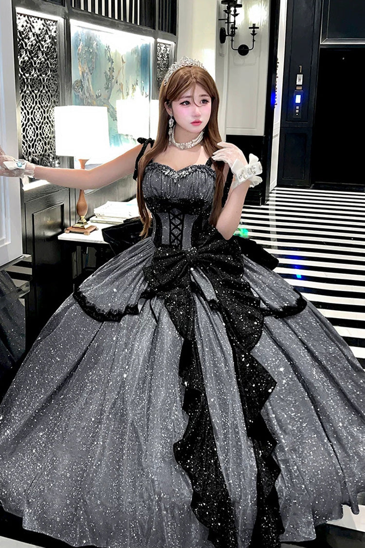 Ash Asymmetric Glitter JSK with Bow and Ruffles