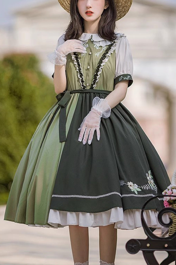 Multicolor Embroidered Short-Sleeved Doll Collar Lolita Dress