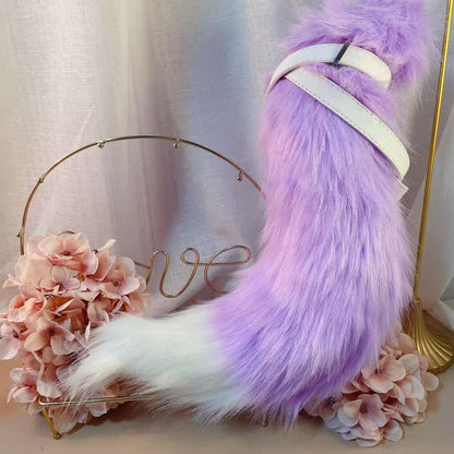 Purple Furry Fox Ears Tail Paw Headband Accessory