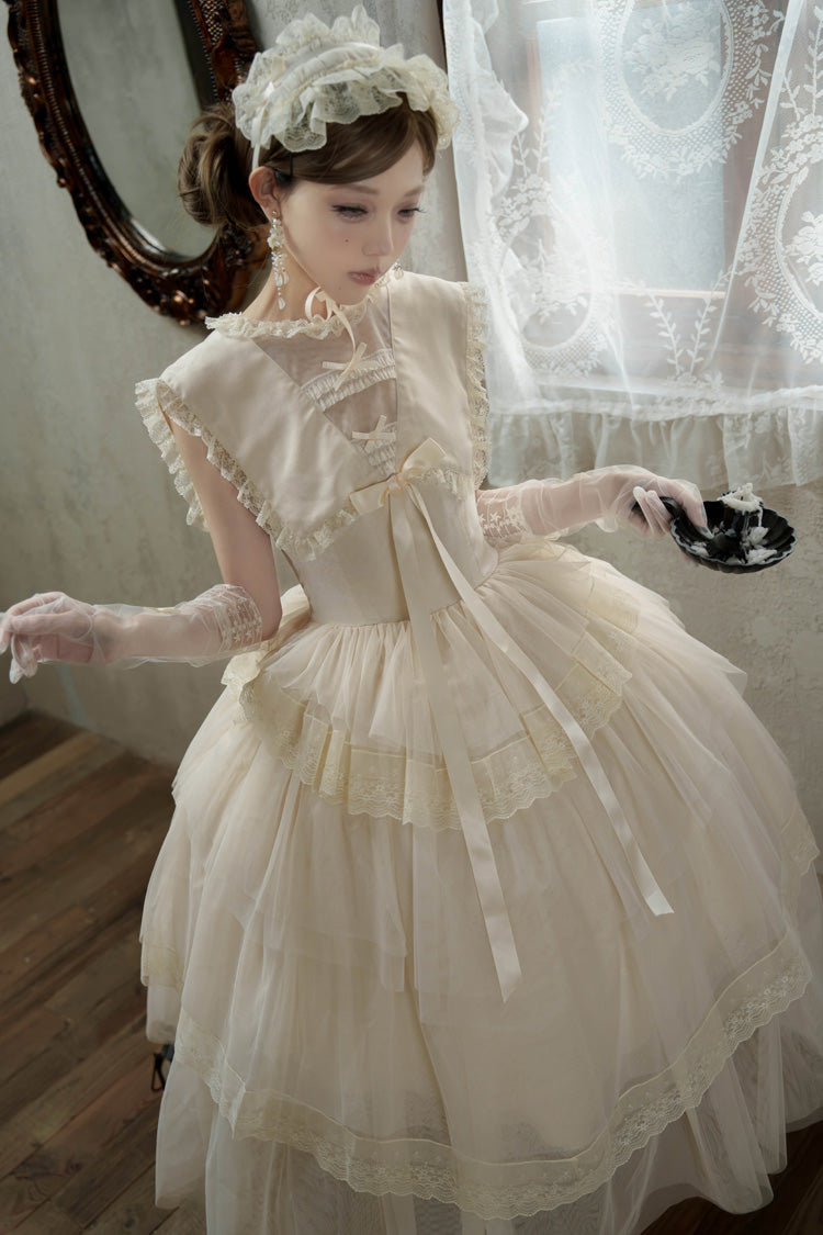Triple-Layered Ruffled Bow Lace Sweet Elegant Lolita Dress - Dream by the Pillow