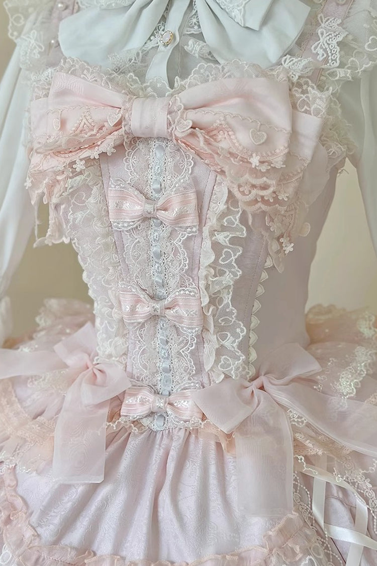 Rosy Ruffle Cascade Bow Embellished Sweetheart Lolita Jumper Dress - Sweetheart Diary